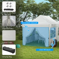 Outsunny 20x10 Pop Up Canopy with 6 Removable Sidewall, Carry Bag and 6 Sand Bags, Height Adjustable Instant Sun Shelter, White(m-6)