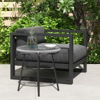 Outsunny Rattan Side Table, Round Outdoor Table, with Round PE Rattan and Tempered Glass Table Top for Patio, Garden, Grey(m-8)