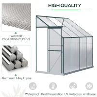 Outsunny 8' x 4' x 7' Hobby Greenhouse, Walk-in Lean-To Polycarbonate Hot House Kit with Aluminum Frame, Sliding Door, Roof Vent, Green(m-7)