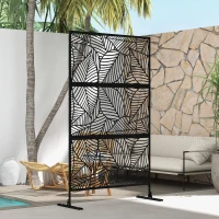 Outsunny 6.5FT Decorative Outdoor Divider, Metal Privacy Screen with Stand, Large Leaf Style, Black(m-7)