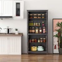 HOMCOM 64" 4-Door Kitchen Pantry, Freestanding Storage Cabinet with 3 Adjustable Shelves for Kitchen, Gray(m-9)