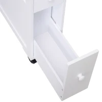 HOMCOM 6.25" x 20.5" x 28.25" Wood Rolling Narrow Bathroom Side Storage Cabinet - White(m-7)