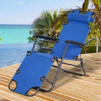 Outsunny Folding Chaise Lounge Chair, Outdoor Portable 2-Level Adjustable Recliner Zero Gravity Chair with Headrest Pillow, Armrests with Storage Mesh Pocket, Blue(m-8)