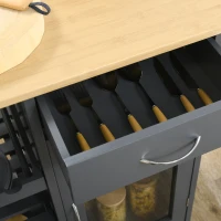 HOMCOM Rolling Kitchen Island with Storage, Kitchen Cart with 4-bottle Wine Rack, Bar Cart with Stemware Holder, Shelves, Drawer and Cabinet, Gray(m-9)