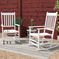 Outsunny Wooden Rocking Chair Set, Curved Armrests, High Back, Slatted Seat Outdoor Rocker Set, White(m-7)
