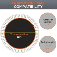 Soozier Trampoline Mat Replacement with Spring Pull Tool and 72 V-Hooks, Fits 12ft Trampoline, Using 5.5" Springs, Orange(m-4)