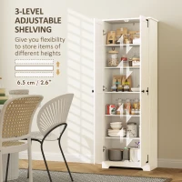 HOMCOM 67" Farmhouse Pantry Cabinet with 2 Doors, Tall Storage Cabinet with Adjustable Shelves, Distressed White(m-6)