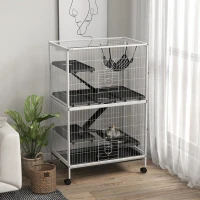 PawHut 5-Tier Rolling Small Animal Cage, Deluxe Guinea Pig Cage, Ferret Cage for Mink Chinchilla Kitten Rabbit, Light Grey(m-8)