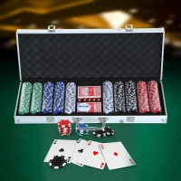 Soozier High Quality 11.5 gram Poker Chips Set with Silver Aluminum Case, 500 Striped Dice 2 Decks of Cards(m-9)