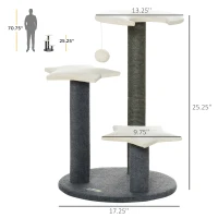 PawHut 30" Cat Tree Kitty Activity Center Climbing Toy Rest Pet Furniture with Sisal Scratching Post Moon Star Shaped Perch Hanging Ball Grey, White(m-3)