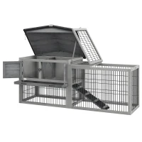 PawHut Wood Rabbit Hutch w/ Ramp, Openable Roof, Pull-out Tray, Light Grey(m-2)