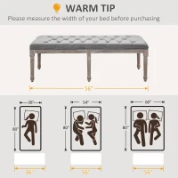 HOMCOM Bedroom End of Bed Bench, 56" Upholstered Entryway Bench with Button Tufted, Thick Padding and Wood Legs, French Vintage Style Linen-Feel Ottoman Bench for Hallway, Living Room, Gray(m-7)