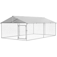 PawHut 13.1' x 7.5' x 4.9' Outdoor Dog Kennel Dog Run with Waterproof, UV Resistant Cover for Medium Large Sized Dogs, Silver(m-2)