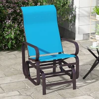Outsunny Patio Glider with Breathable Mesh Fabric, Outdoor Glider Chair, Garden Rocking Gliding Seat for Patio, Yard, Porch, Brown/Blue(m-8)