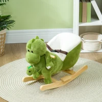 Qaba Rocking Horse, Ride on Dinosaur w/ Seat Belt, 32 Songs & Hand Puppet for 18-36 Months, Green(m-10)