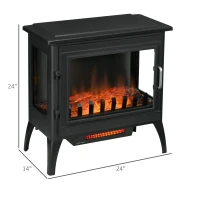 HOMCOM 24" Electric Fireplace Stove, Freestanding Infrared Fire Place Heater with Realistic Logs Flame, Adjustable Temperature, Overheat Protection, 1000W/1500W, Black(m-3)