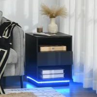 HOMCOM LED Nightstand, Bedside Table with LED Lights, Drawer, 2 Shelves, Remote, Side Table for Living Room, Bedroom(m-1)
