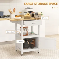 HOMCOM Foldable Kitchen Island with Storage Drawer, Wood Top Coffee Cart on Wheels, Kitchen Cart with Cabinet, White(m-4)