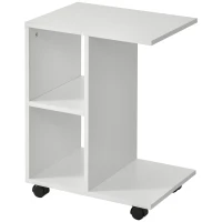 HOMCOM C-Shape Side Table End Table with Storage Open Shelf, Coffee Table on Wheels for Home Office Studio White(m-11)