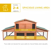 PawHut 89"L Outdoor Rabbit Hutch, Guinea Pig Cage Indoor Outdoor Wooden Bunny Hutch with Double Runs, Weatherproof Roof, Removable Tray, Ramps, Orange(m-5)