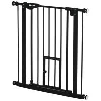 PawHut Retractable Gate Extra Wide Press-Mounted with Cat Door, Auto Closing Pet Gate for Stair, Hallway, 29-32 Inch(m-2)