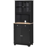 HOMCOM Freestanding 67" Kitchen Buffet with Hutch, Pantry Cabinet with Microwave Stand, Adjustable Shelf, 2 Drawers, Cupboard, Black(m-11)