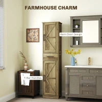 HOMCOM Farmhouse Linen Closet with Drawer, 67" Tall Bathroom Storage Cabinet with Barn Doors and Adjustable Shelves, Gray(m-4)