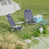 Outsunny Set of 2 Camping Chairs, Beach Chairs with Adjustable Backrest and Headrest, Folding Chair for Outdoor, Dark Blue