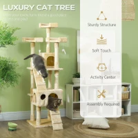 PawHut 68-inch Multi-Level Cat Scratching Tree Kitty Activity Center Post Tower Condo Pet Furniture w/ Toy Beige(m-4)