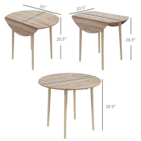 HOMCOM Folding Dining Table, Round Drop Leaf Kitchen Table for Small Spaces with Wood Legs, Oak Color(m-3)