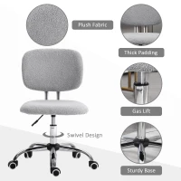 Vinsetto Cute Armless Office Chair, Teddy Fleece Fabric Computer Desk Chair, Vanity Task Chair with Adjustable Height, Swivel Wheels, Mid Back, Light Gray(m-5)