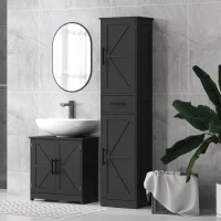 HOMCOM 67" Tall Bathroom Cabinet, Narrow Bathroom Storage Cabinet with Drawer, Barn Doors and Adjustable Shelves, Black(m-8)