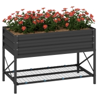 Outsunny Galvanized Raised Garden Bed, Metal Planter Box with Legs, Storage Shelf and Bed Liner, Dark Gray