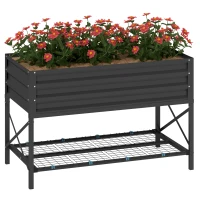 Outsunny Galvanized Raised Garden Bed, Metal Planter Box with Legs, Storage Shelf and Bed Liner, Dark Gray(m-1)