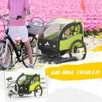 Aosom 2 Seat Bike Trailer for Kids, Baby Stroller with Storage Bag, 5 Point Harness, Bicycle Trailer with 20" Wheels, Green(m-4)