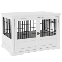 PawHut 43" Dog Crate Furniture with 3 Doors, Removable Tray, for Extra Large Medium Small Dogs, Indoor Use, White(m-11)