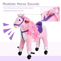 Qaba Kids Plush Ride On Toy Walking Horse with Wheels and Realistic Sounds, 30"H, Pink(m-6)