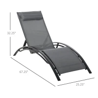 Outsunny Patio Lounge Chair, Aluminum Reclining Outdoor Tanning Chair with 5-Level Adjustable Backrest, Head Pillow and Breathable Mesh Fabric, for Pool, Deck, Garden, Grey(m-3)