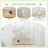PawHut Hamster Cage with Deep Bottom, Wooden Ramp, Hut, Bathroom and Exercise Wheel for Hamster and Gerbil, White(m-4)