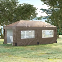 Outsunny 10' x 19.5' Pop Up Canopy Tent Height Adjustable Event Shelter w/ Sidewalls, Leg Weight Bags, Wheeled Carry Bag, Brown(m-10)