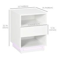 HOMCOM LED Nightstand, Bedside Table with LED Lights, Drawer, 2 Shelves, Remote, Side Table for Living Room, Bedroom(m-3)