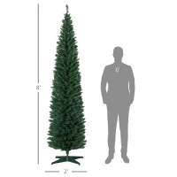 HOMCOM 8ft Pencil Christmas Tree, Slim Artificial Christmas Tree with Realistic Branches and Warm White LED Lights, Green(m-3)