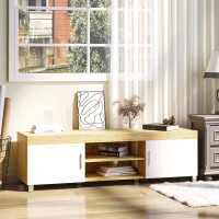 HOMCOM Modern TV Stand for TVs Up to 63 Inches, TV Cabinet with Storage Shelves and Cable Holes for Living Room Bedroom, Oak and White(m-1)