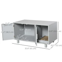 PawHut Wooden Cat Washroom Pet Litter Box Enclosure Kitten House Nightstand End Table with Scratcher Magnetic Doors Grey(m-3)