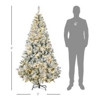 HOMCOM 6' Prelit Artificial Flocked Christmas Trees, with Snow Frosted Branches, Warm White LED Lights, Auto Open(m-3)