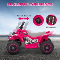 Qaba 6V Kids ATV Quad, 4 Wheeler Battery Powered Electric Ride on Car w/ Lights, Forward Backward, Pink(m-4)