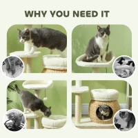 PawHut 31" Cat Tree Tower with Scratching Posts, Cat Condo, Beds, Platform and Toy Ball for Indoor Cats, Cream White(m-6)