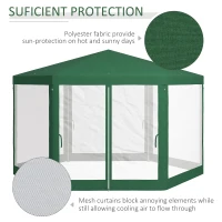 Outsunny 13' x 11' Outdoor Party Tent, Hexagon Sun Shade Shelter Canopy w/ Protective Mesh Sidewalls, Ropes & Stakes, Green(m-4)