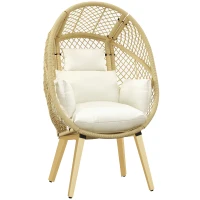 Outsunny PE Rattan Egg Chair, Patio Leisure Chair, Outdoor Furniture w/ Cushion, 34.6" x 33.5" x 56.3", Cream White(m-11)