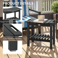 Outsunny HDPE Shower Bench, Waterproof Shower Stool with Handle, Storage Shelf, Non-Slip Pads for Indoor Outdoor, Black(m-6)